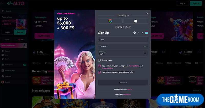 Het online registratieformulier voor het aanmaken van een nieuw spelersaccount.