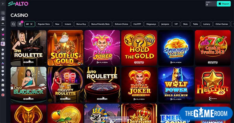 De casino lobby met een overzicht van beschikbare spellen.
